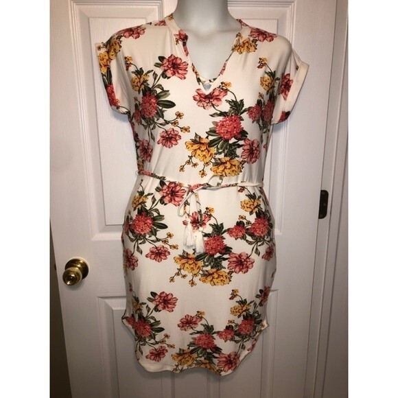 Bobbie Brooks Sz S Crochet Back Ivory Floral Dress NEW NWT - Picture 2 of 5